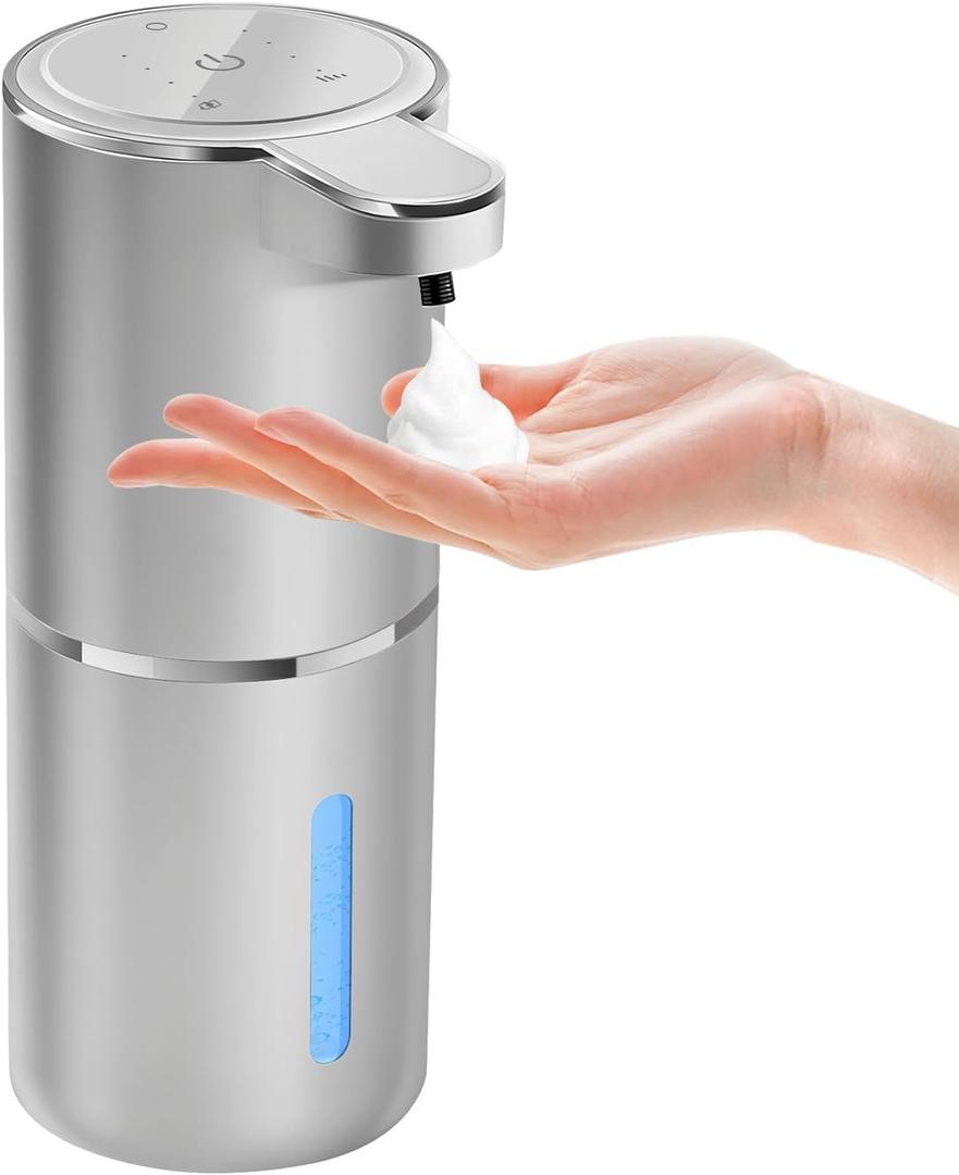Automatic Foaming Soap Dispenser - Hand Free Pump Touchless Soap Dispenser USB Rechargeable Dispenser with 380ml, 4levels Adjustable Dispenser for Bathroom Kitchen