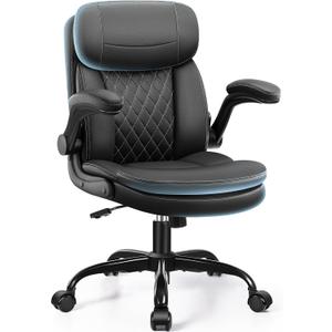 Leather Office Chair, Upgraded PU Computer Desk Chairs with Double-Layer Seat Cushion and Neckrest, 360Swivel, Ergonomic Small Gaming Chair with Wheels and Adjustable Armrests for Short People, Black