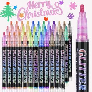 OLINGYOU Glitter Marker Pens,36 Colors Self-Shimmer Metallic Markers,Glitter Paint Pens DIY Crafts Greeting Birthday Cards, Making Poster,Album,Scrapbooking,WoodMugs
