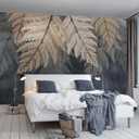 WFBHUA-Vintage Botanical Leaf Wallpaper Mural Dark Plant Leaves Wall Murals Decor for Living Room Bedroom (Not Peel and Stick) (149" x 96", Art Wall-23)