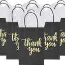 50 Pack Small Size Black Thank You Paper Gift Bags with Handles 9x5.5x3.15 Inch for Business Birthday Wedding Bridal Baby Shower Party Favors Goodies