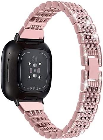 Mtozon Metal Bands Compatible with Fitbit Sense 2/Sense/Versa 4/Versa 3 Watch, Replacement Rhinestone Bling Wristband for Women, Silver Black Rose Gold