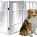 Urnporium Pet Dog Gate Freestanding, Strong Durable Folding Wooden Fence, Portable Acacia Hardwood Safety Barrier for Indoor & Outdoor Use (White Pet Gate, 3 Panel 30" Tall)