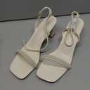 Shoe'N Tale White Heels for Women Low Chunky Block Heel Square Open Toe Heeled Sandals Size 10 Cream White