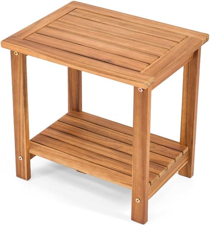 Jurax Solid Wood Outdoor Side Table, 2-Tier End Table - Golden Teak, 16.9"H x 13"W x 16.5"L