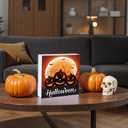 Halloween Decorations Indoor Home Room Pumpkins Table Sign Wood Box Rustic Wooden Shelf Desk Office Decor Season Sign House Warming Gifts 5.9 x 5.9 Inch
