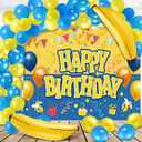 103 Pcs Yellow Jeans Birthday Party Decor 84'' x 60'' Big Eyes Banana Cartoon Happy Birthday Backdrop Photo Background with 2 Jumbo Banana Balloons 100 Pcs 13. 3'' Balloons Party Supplies