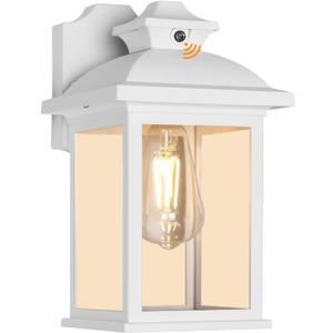 FUDESY Dusk to Dawn Sensor Outdoor Wall Lanterns, Exterior Wall Sconce Porch Light Fixture with E26 Socket 3000K LED Edison Filament Bulb Included, Anti Corrosion Plastic Materials, White