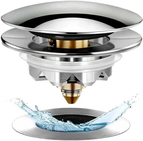 Anlige Bathtub Drain Stopper, Pop Up Tub Stopper and Cover, Bottom with Hair Catcher, Universal for 1.45 to 1.8 in Drain, Replaces Old Drain Plug, Chrome Silver