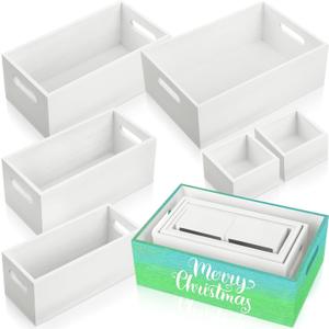Set of 6 Wood Storage Boxes with Handles, Wooden Nesting Crates, Rustic Farmhouse Storage Container for DIY Crafts Party, Home Table Decoration Display (White)