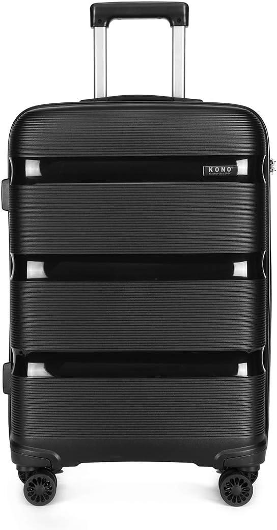 Kono Carry On Luggage Hard Shell Travel Trolley 4 Spinner Wheels Lightweight Polypropylene Suitcase with TSA Lock (Carry-On 21-Inch, Black)