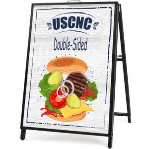 USCNC 24 x 36 Inch A Frame Sign Double-Sided Folding Sandwich Board Heavy Duty Slide-in Sidewalk Signboard for Outdoor Street Advertising Poster(Frame only No white board)