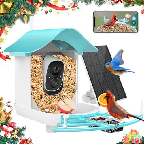 Bird Feeder with Camera Solar Powered, AI Identify Bird Species, 2K HD Video Live Auto Capture Outdoor Backyard, Birdwatching, Ideal Gift for Family Birds Lovers(Blue)