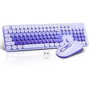 Wireless Keyboard and Mouse Combo, Full Size Compact Quiet Wireless Keyboard and Mouse Set 2.4G Ultra-Thin Sleek Design for Windows, Desktop, PC, Notebook, Laptop,Round Keys Purple Mixed Punk Color