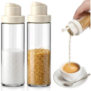LemonRoad 2 Pcs 16.9 oz Glass Sugar Dispenser with Pour Spout for Sugar, Coffee, Large Capacity Sugars Container Anti-slip Ribbed Design Glass Jars for Salt Kitchen Baking (White)