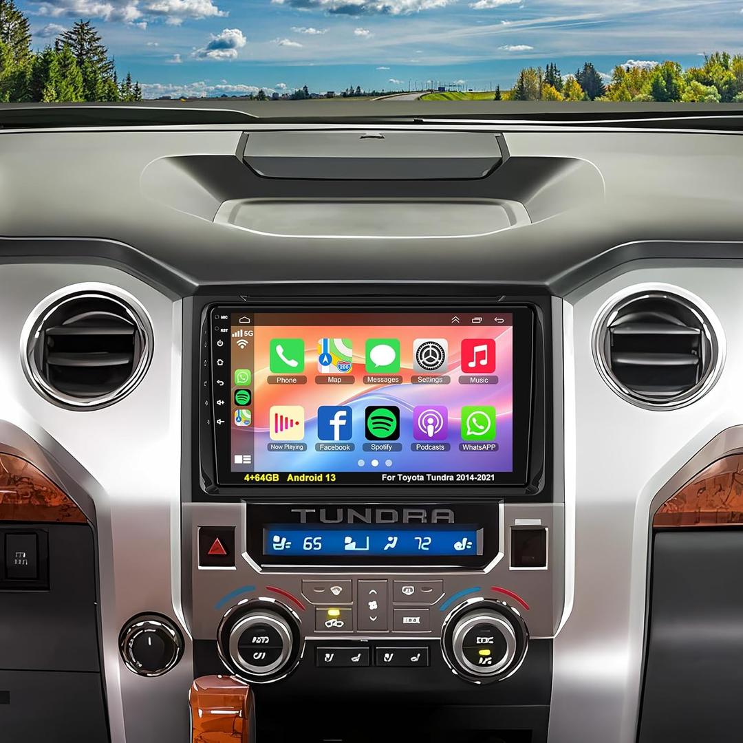 Upgrade 4G+64GB Car Radio for Toyota Tundra 20142019 with Wireless Carplay & Android Auto, Android 13 Tundra Stereo with Voice Control Bluetooth WiFi GPS SWC EQ FM RDS Mirror Link Backup Camera Mic