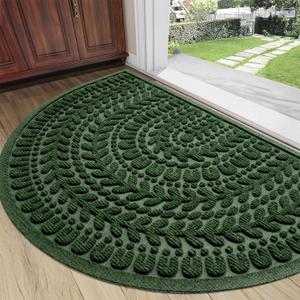 RORA Half Circle Door Mat Front Door Mat Outside Entrance Welcome Mats Outdoor Indoor Semicircular Doormat for Outdoor Half Round Door Mats for Garage Muddy Paws 24"x36" (Green)