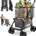 Folding Shopping Cart, 80lbs Collapsible Grocery cart with Removable Basket and 360 Swivel Wheels, Single-hand Fold, Portable Personal Stroller Shopping Cart for Groceries