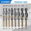8-Piece Reduced Shank High Speed Steel Drill Bit Set with 1/2" Shank, 8 Sizes from 9/16" to 1", HSS 4241 Black & Gold Drill Bits for Mild Steel, Metal and Hard Wood