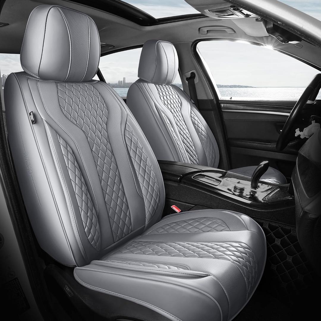 Leather Car Seat Covers Full Set, Breathable Faux Leather Seat Covers for Cars SUV Sedan Waterproof Grey