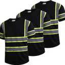 SKSAFETY High Visibility Safety Shirts for Men with Pockets 3 Pcs - Quick Dry Class 2 Hi Vis Construction Work Shirts for Men, Short Sleeve Breathable Birdeyes T-Shirts with Reflective Tapes (Black, 5XL)