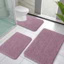 OLANLY Bathroom Rugs Sets 3 Piece, Soft Absorbent Chenille Bath Mats and U-Shaped Contour Toilet Rug, Quick Dry, Home Decor Accessories, Bath Mat Set for Bathroom (30"x20"+24"x16"+24"x20", Deep Plum)