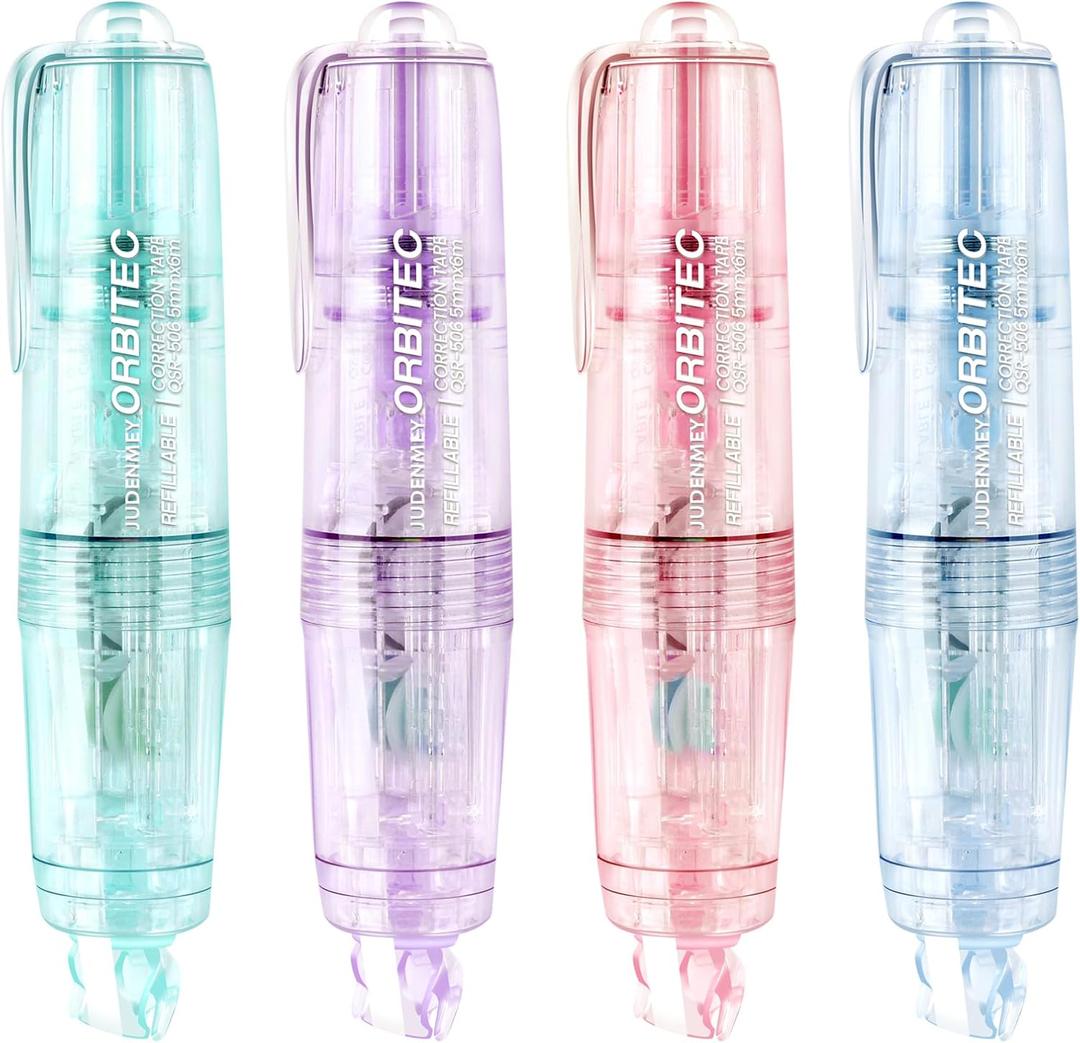 Refillable Retractable White Correction Tape,4PCS Cute Correction Tape P, with Easy to Use Mini Aesthetic Pen Shaped Applicator for School Office Supplies