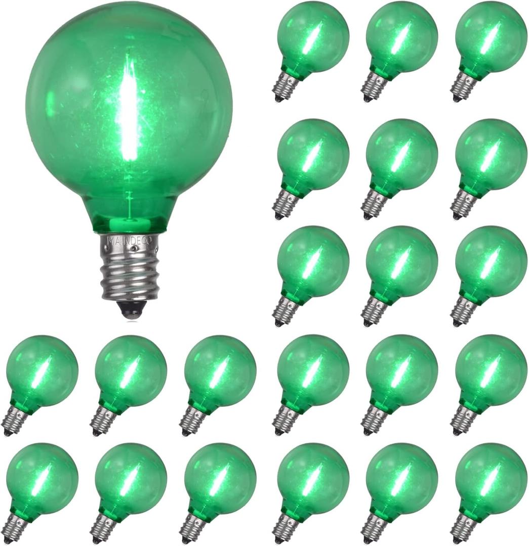 25 Pack G40 LED Replacement Bulbs,120V 0.5W,E12 Base,for Outdoor String Lights-Green