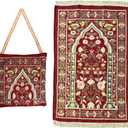 Anlising Muslim Prayer Mat with Elegant Design Bag, Portable Foldable Rug for Ramadan (Red)