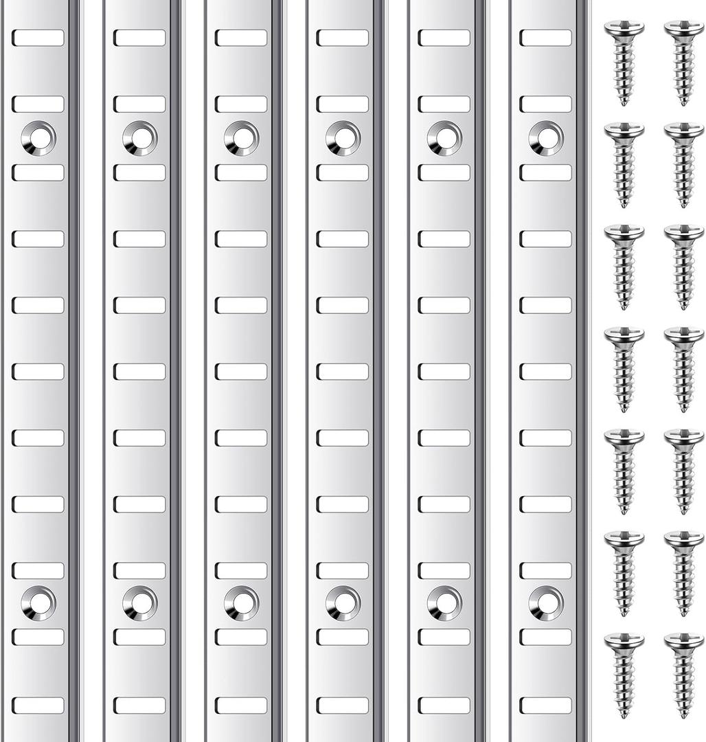 6 Pcs 36 Inch Shelf Pilaster Metal Mortise Mount Pilaster Strip Adjustable Shelf Standards for Wall Shelving System Closet Organization Storage, Silver (Silver)