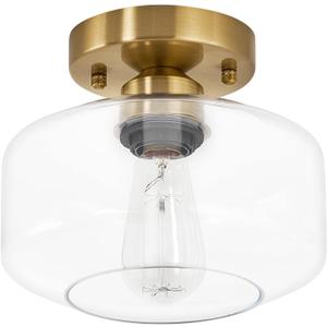 BISAMIYA Modern Gold Ceiling Light Fixture, Brass Finish Semi Flush Mount Ceiling Light with 8.66" Clear Glass Shade for Kitchen, Hallway, Entryway, Cafe