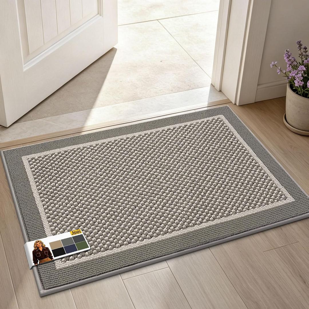 JSEI Dirt Trapper Door Mat 20"x32", Non-Slip Doormat, Light Grey | Entryway Rugs Washable, Dirt Resistant and Absorbent Welcome Mat, Low Profile Floor Mats for Front Back Door and Entrance