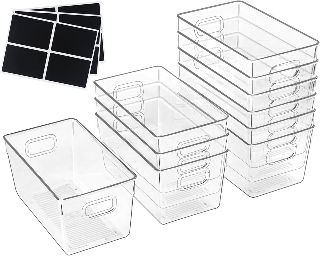 10 PACK Clear Storage Bins Clear Storage Containers for Kitchen Pantry Organization, Organizing Bins with Built in Handles, Cabinet Organizers