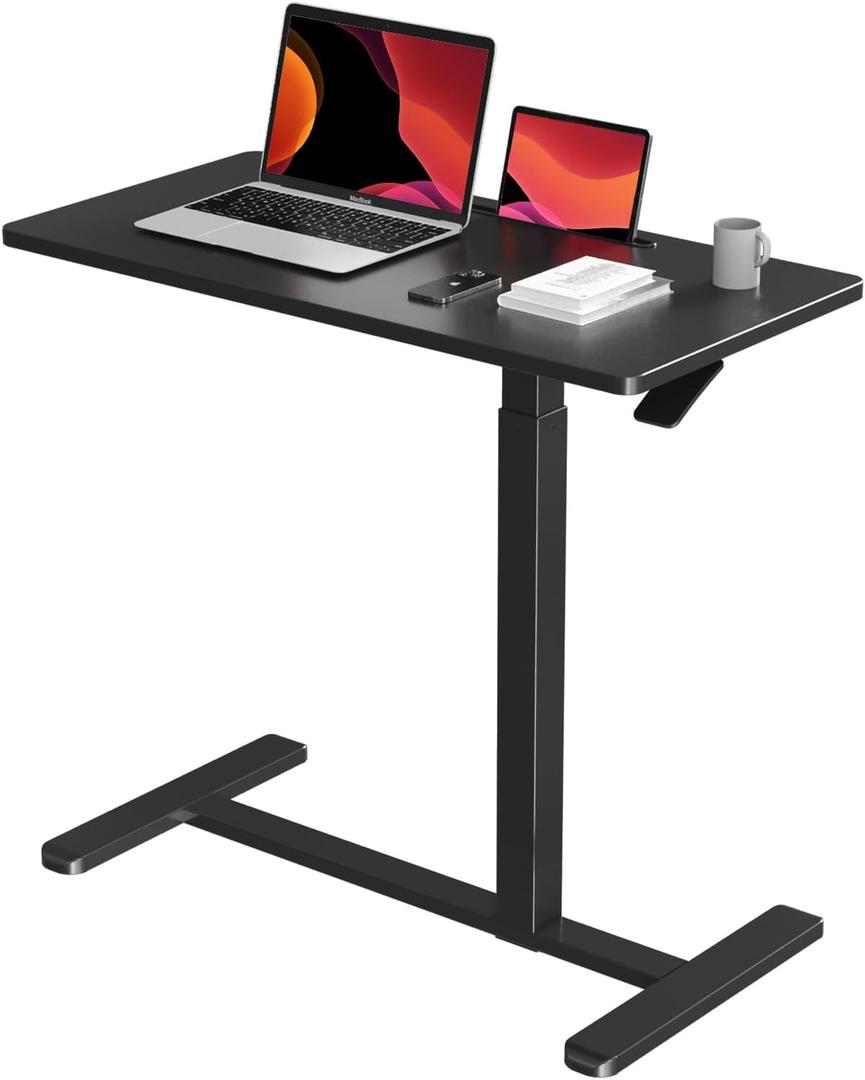 Mobile Standing Desk, Pneumatic Adjustable Rolling Desk(31.5 Inches), Portable Laptop Desk with Wheels, Overbed Bedside Table Laptop Table for Couch, Home, Office, Black (32")