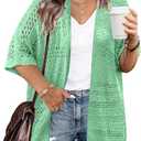 IN'VOLAND Plus Size Lightweight Crochet Cardigan for Women Short Sleeve Summer Kimonos Boho Open Front Knitted Cardigans,Size 6