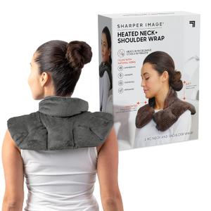 Sharper Image Heated Neck & Shoulder Wrap - Microwavable Warm & Cooling Plush Pad, Scented Aromatherapy (100% Natural Lavender & Herb Spa Blend), Pain Tension Headache Relief Therapy, Gift for Women (Grey)