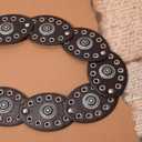 WHIPPY Women Disc Concho Leather Belt Western Cowgirl Wide Belt Vintage Boho Country Oval Waist Belt for Music Festival Dress (Brown)
