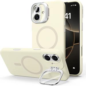 STERKER Designed for iPhone 16 Plus Case with Camera Invisible Stand [Lens Protector] [Compatible with MagSafe] Military Drop Protection Silicone Back Cover 6.7'', White