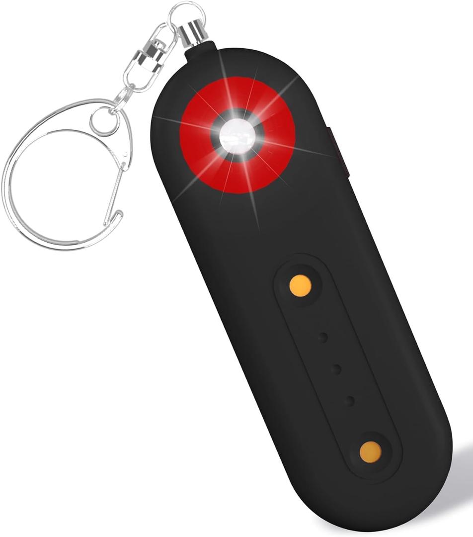 ROTOPATA Personal Safety Alarm Keychain for Women, Rechargeable 130DB Loud Emergency Self Defense Key Chain Siren with LED Strobe Light for Elderly Traveling College Essentials (Black)