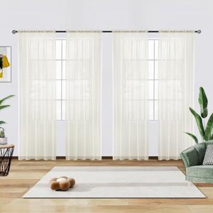 youleyar Solid Sheer Rod Pocket Curtain Voile Draperies 4 Panels Ivory Beige Black Grey Coffee 52 Inch Width 72 Inch Long 1 Pair for Kitchen Bedroom Children Living Room Yard(Ivory,52W72L)