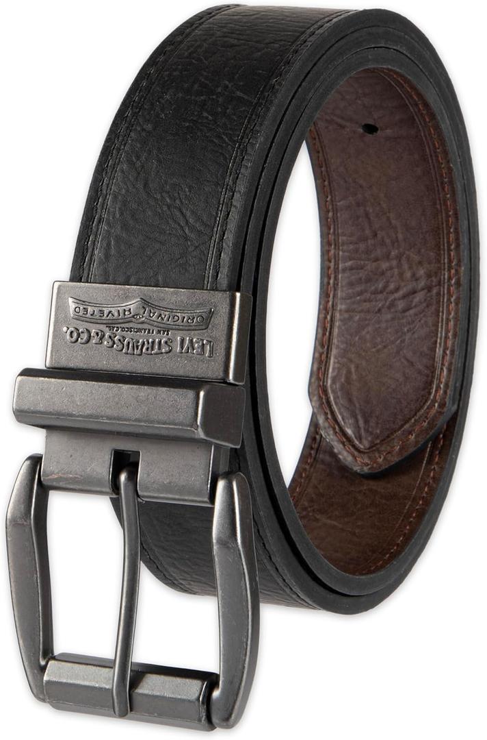 Levi's Men's Two-in-One Reversible Rotative Buckle Casual Everyday Jean Belt (Regular and Big & Tall Sizing) (36, Black/Brown Laminate)