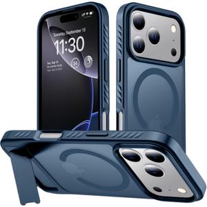 for iPhone 17 Pro Max Case with Kickstand,[Compatible with Magsafe] Slim Translucent Matte,Military-Grade Protection & Anti-Yellowing,Magnetic Phone Case for iPhone 17 Pro Max,Blue