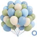 60pcs Blue and Green Balloons 12inch with Dusty Pastel Blue Sage Green Sand White Balloons for Baby Shower Birthday Party Decorations