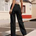 ZMPSIISA Women Pants High Waisted Cargo Pants Combat Military Wide Leg Casual Trousers 8 Pockets(Black, Large)