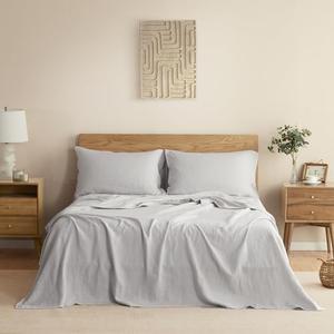 DAPU Pure Linen Sheets Set, 100% French Linen from Normandy, Breathable and Durable for Hot Sleepers, Only 2 Pack 1 Flat Sheet, 1 Fitted Sheet,  (Fog Gray, Queen)