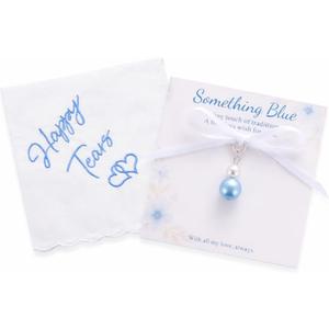 MIXJOY Something Blue Gift for Bride, Wedding Day Bridal Blue Pearl Angel Wings Bouquet Garter Charm for Bride to Be