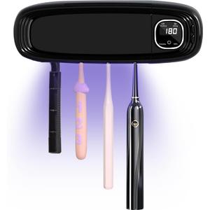 Wall Mounted Toothbrush Holders for Bathrooms, 4 Slots UV Toothbrush Sanitizer and Holder with Air Drying 3000mAh Rechargeable Cordless UV Toothbrush Cleaner with Timer Function & No Drilling (Black)