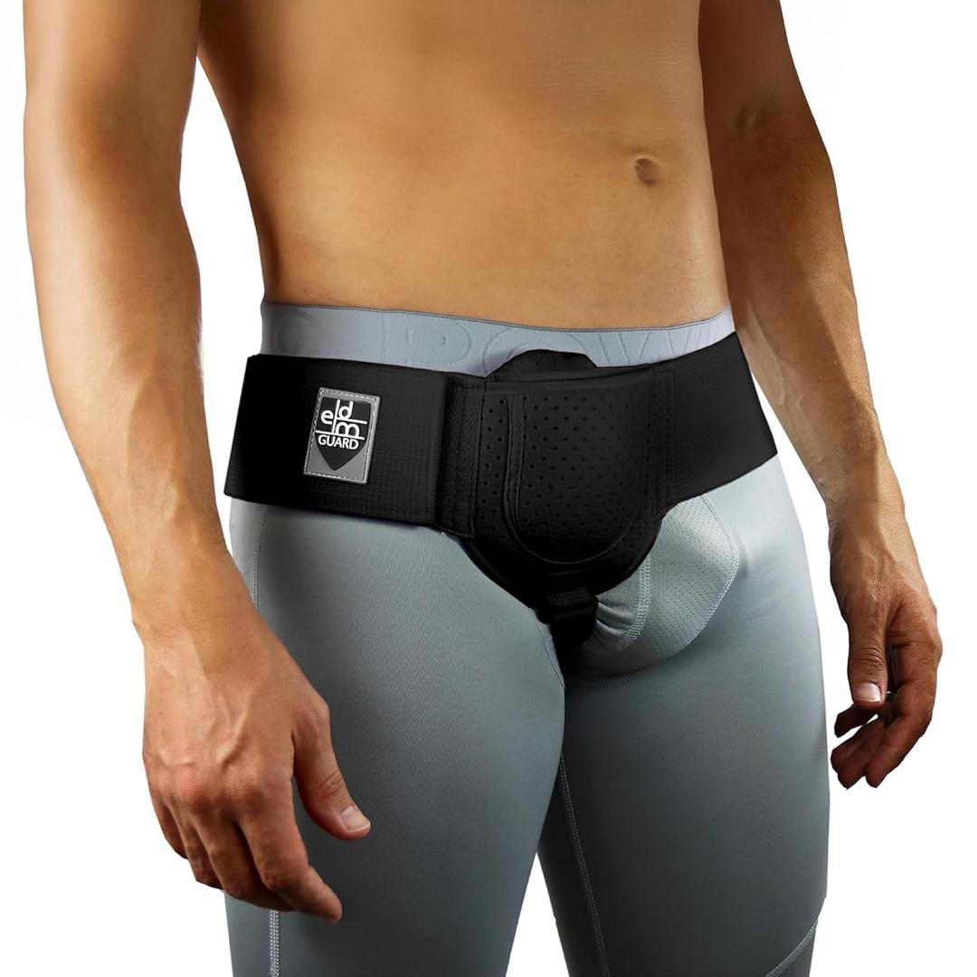 Everyday Medical Inguinal Hernia Support Belt for Men I Fits Left or Right Side I Post Surgery Men and Womens Hernia Support Truss for Inguinal, Groin Hernias I Adjustable Waist Strap I Black, S/M