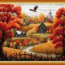 Findvoor Stamped Cross Stitch Kits for Beginner Embroidery Kits for Beginners Adults DIY 11CT Cross Stitch Patterns Needlepoint Kits Crossstitching Kits-Golden Autumn Home 16x20 inch (ArtworkColor44)