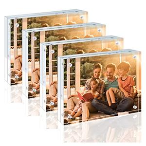 Egofine 5x7 Acrylic Frames 4 Pack, 20mm Thicker Frameless Clear Picture Frames, Double Sided Magnetic Picture Frames, Free Standing Desktop Display